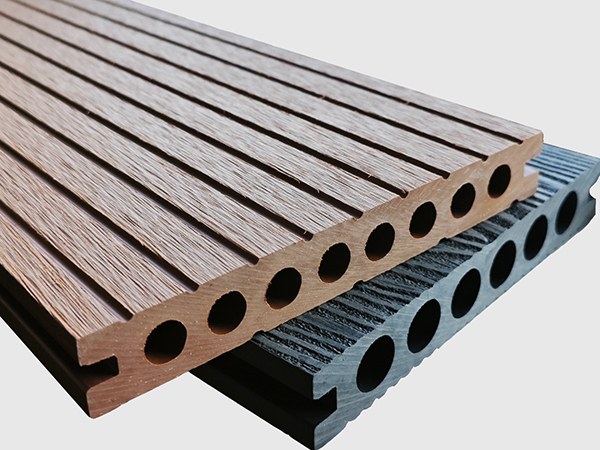 Two pieces of 3D embossed WPC decking.