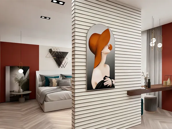 3D wall panels in a bedroom full of design sense