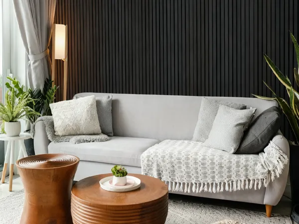 Living room wall using acoustic wall panels