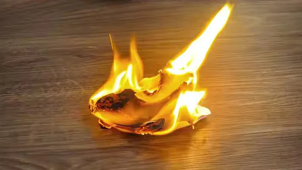 El papel en llamas yacía en el suelo ignífugo.