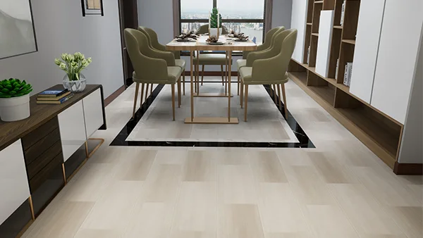 El piso de la sala de estar está decorado con pisos SPC.