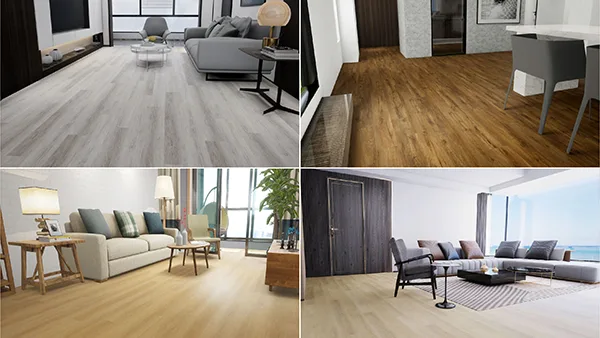 Diagrama de instalación de suelos SPC con cuatro piezas largas unidas entre sí.