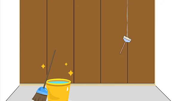 Limpie el piso del sitio y los paneles de pared con una escoba, un cubo y un cepillo.