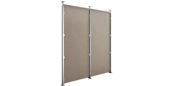 Partition walls with metal frames stand in a white space