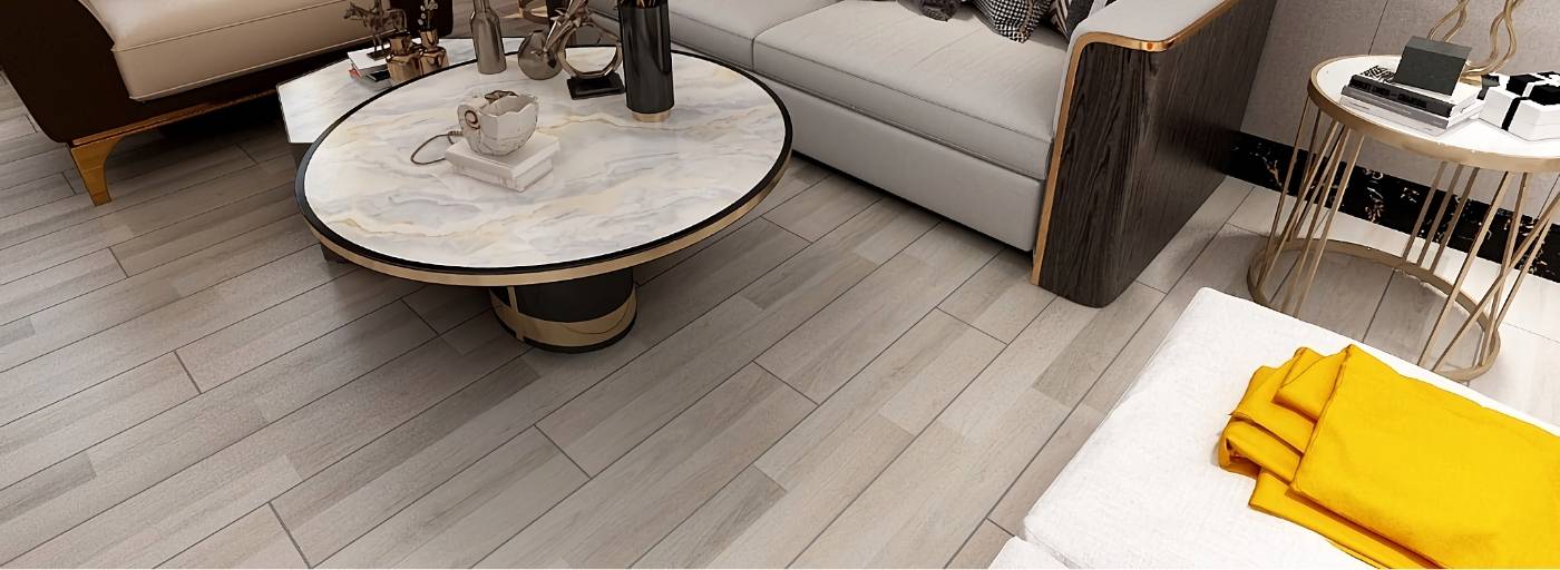 Decoration effect of SPC flooring with macro beveled edges