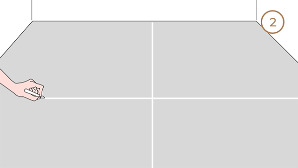 Workers draw two lines in the center of the ground.