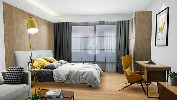 Instale pisos SPC en tonos cálidos en las habitaciones.