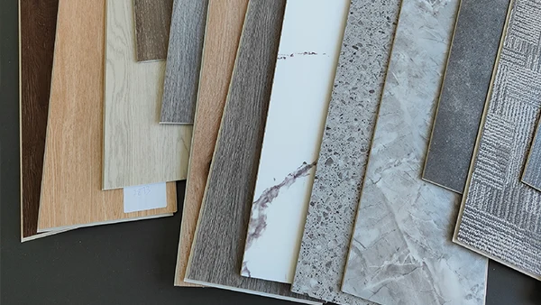 Se muestran varios tipos de estampado de suelos SPC.