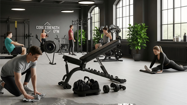 Un hombre limpiando el suelo del gimnasio SPC