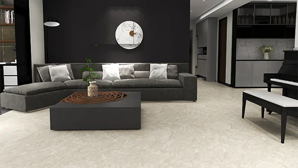El salón está decorado con suelos de piedra SPC.