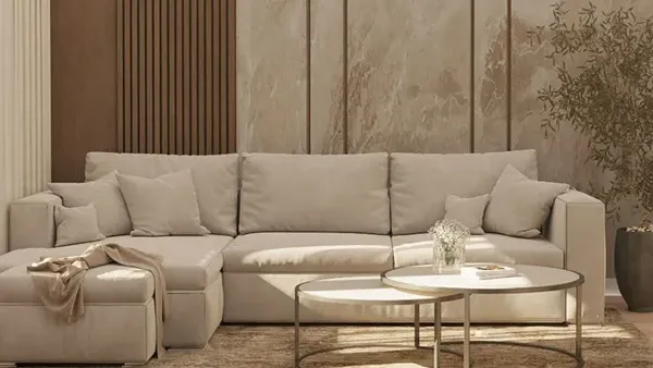 SPC wall panels are used in living rooms with a modern style.