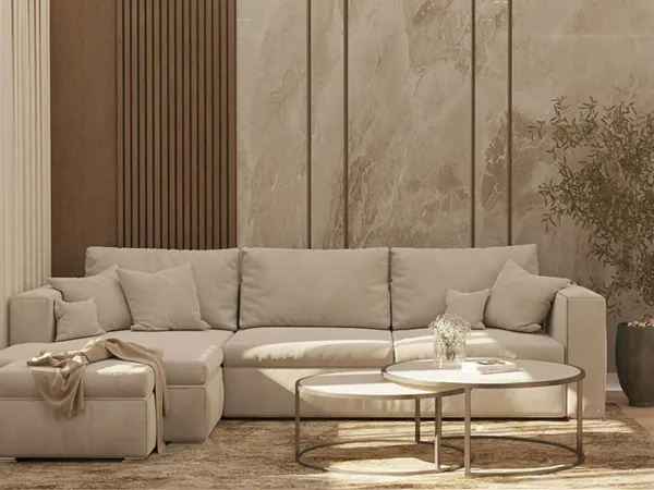 SPC wall panels are used in living rooms with a modern style.