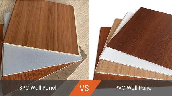 Panel de pared SPC y panel de pared de PVC comparación de muestras