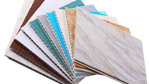 Paneles de pared SPC con varias texturas dispuestas en forma de abanico