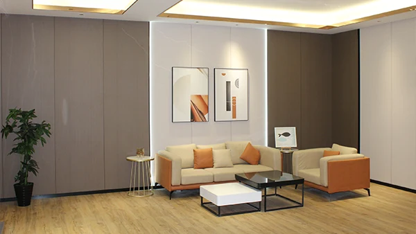 Paneles de pared SPC se utilizan para la decoración de la pared en la sala de estar
