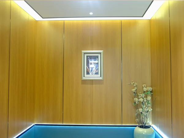 Wall panel combined with lighting in a warm-toned interior
