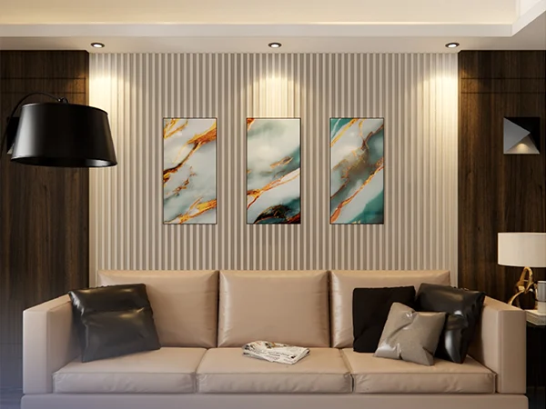 Wall panel used as a living room backdrop