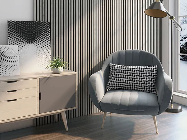 Wooden sound-absorbing panels in the bedroom